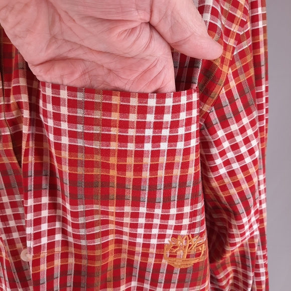 Timberland Plaid Shirt Men's Size Large Outdoors Logo Button Down Long Sleeve - Picture 12 of 12